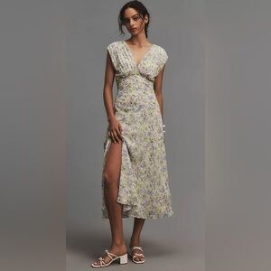 Astr the Label V-Neck Pleated Midi Dress  NWT